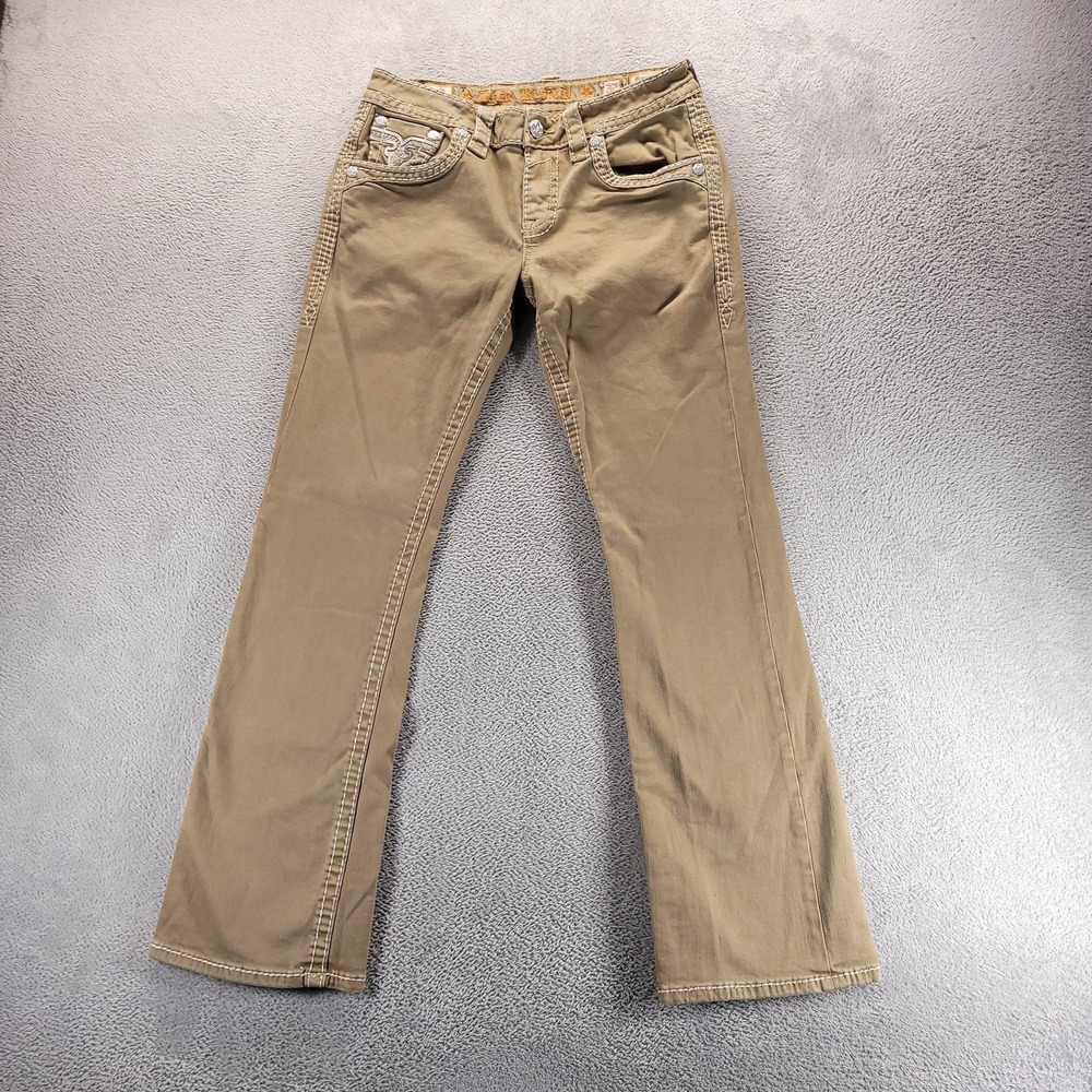 Rock Revival Jeans Mens 32 Beige Eugene Slim Boot Stretch Embroidered EW3735S